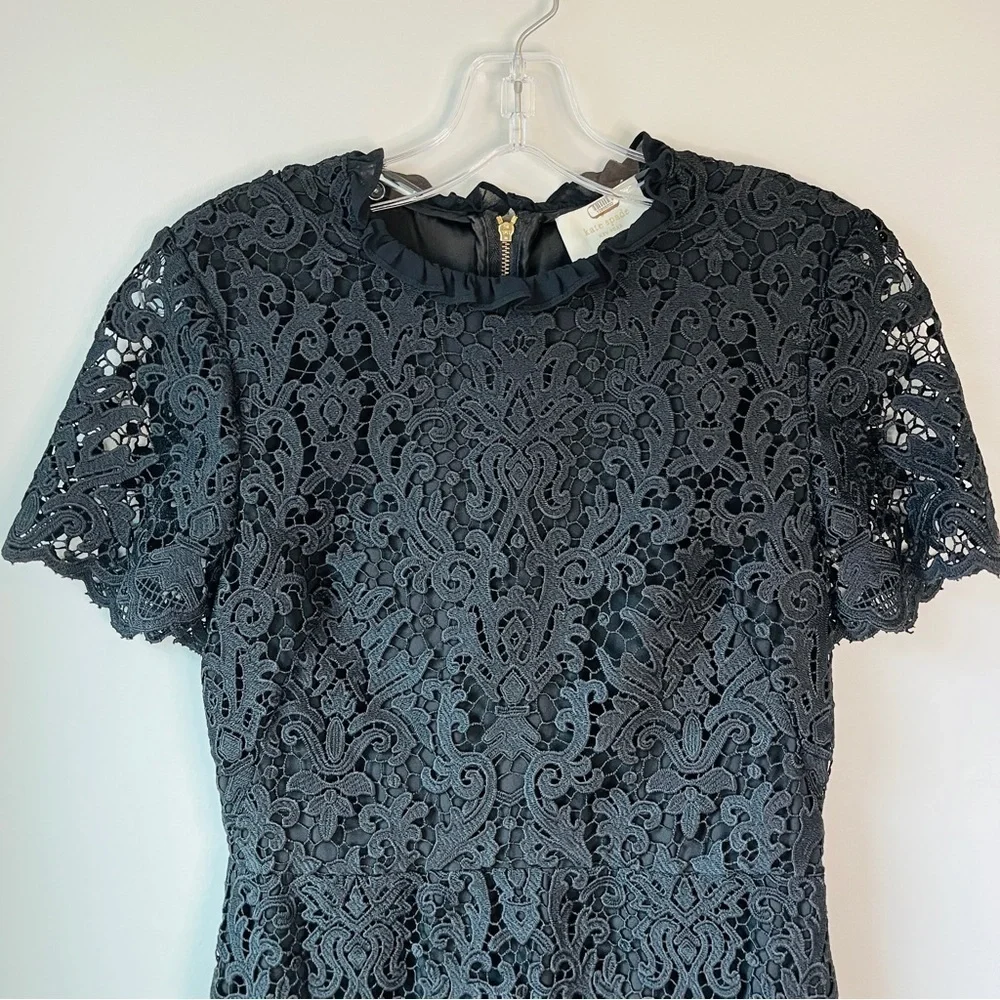 Kate Spade Tapestry Lace Black Ruffle Collar Short Sleeve Dress